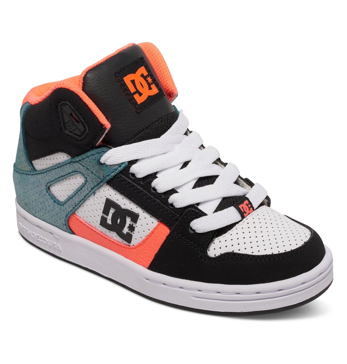 DC SHOES REBOUND BLACK MULTI YOUTH HI TOP TRAINERS 
