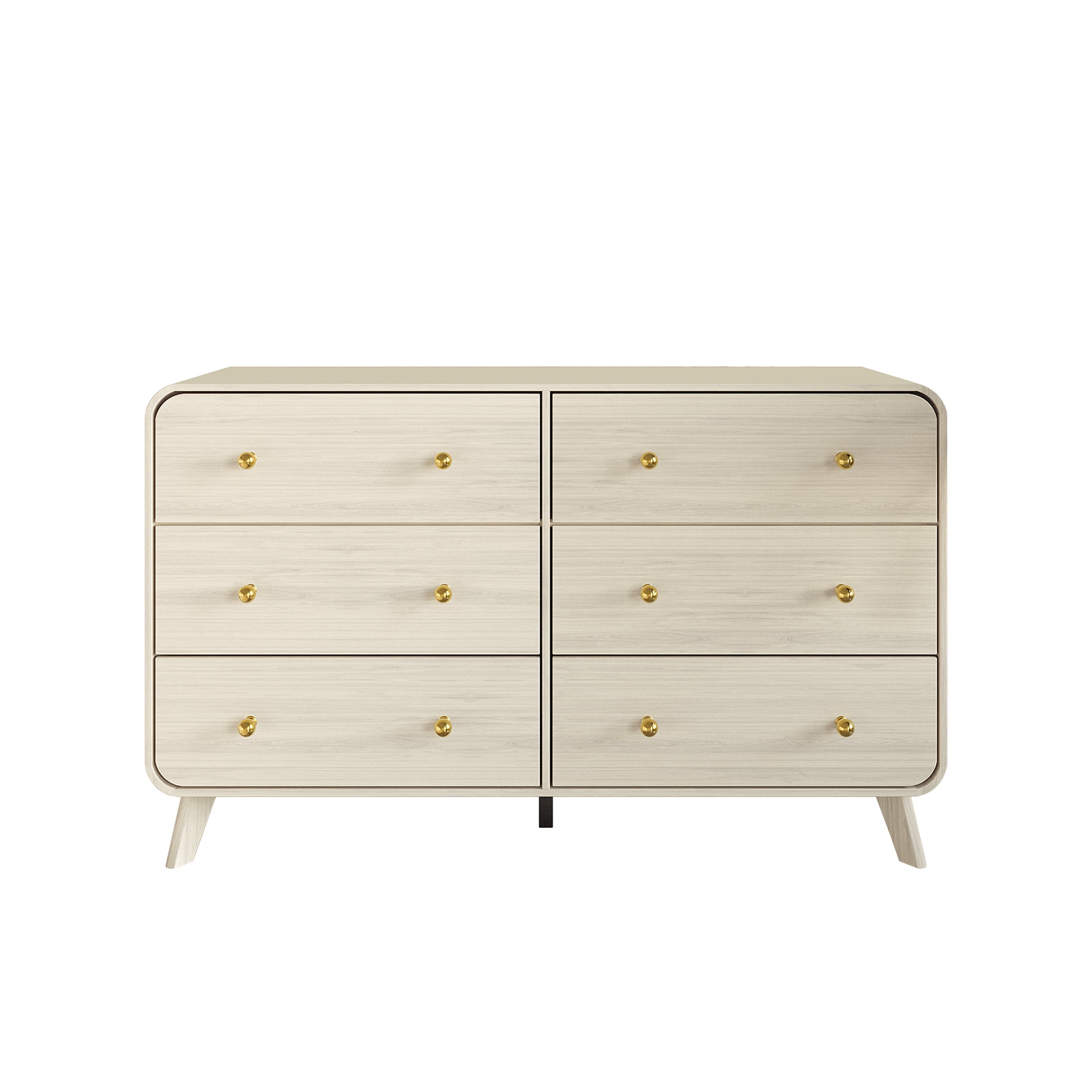 Castle Place Mid-Century 6 Drawer Wooden Dresser, Natural