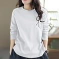 thumbnail image 2 of Olyvenn Women's T-Shirts Long Sleeve Casual Solid Crew Neck Fall Fashion Bottoming Home Solid Cotton Office Lady Tops White XXL, 2 of 7