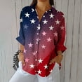 thumbnail image 2 of 4th of July Shirts for Women Button Down Stars Striped Print Rolled Long Sleeve Collared Blouses Festive Outfits (XL, Red), 2 of 4