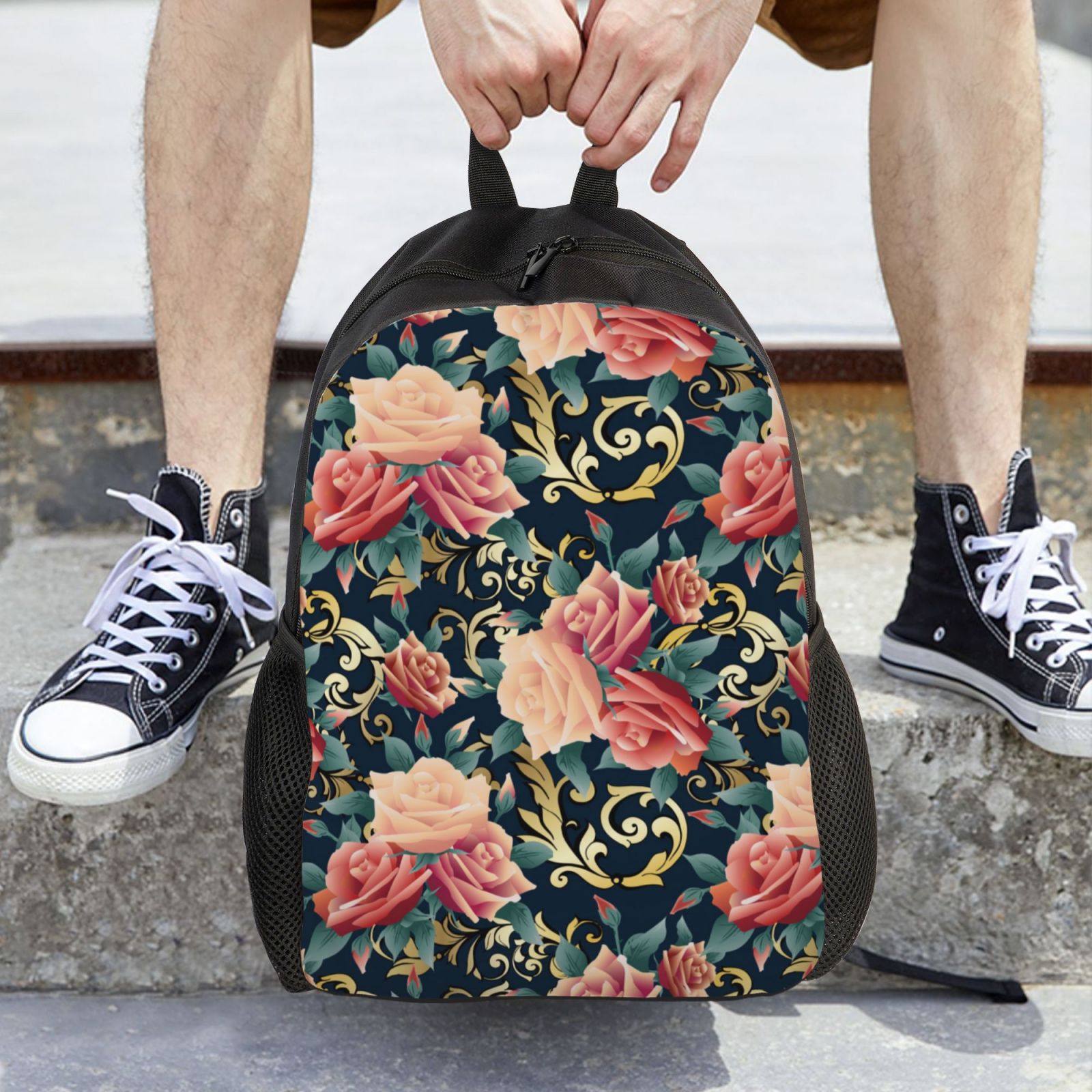 Xecao Rose Flowers Print School Backpack with Laptop Compartment Small Travel Laptop Backpack for Women Men Waterproof College Backpack Simple School Bag