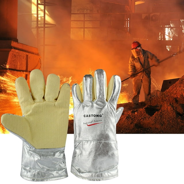 Fiudx Guantes de Protección Radiológica, Resistentes Al Calor a Altas Temperaturas, con Aislamiento de Aluminio, Diseño de Cinco Dedos, Reutilizables, para Trabajos de Soldadura Por Fusión y Fuego, R