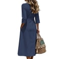 thumbnail image 5 of Edvintorg Midi Dresses for Women Vacation Casual 3/4 Sleeve Button Down Dress Fashion Clothing Womens Sundresses with Pockets, 5 of 7