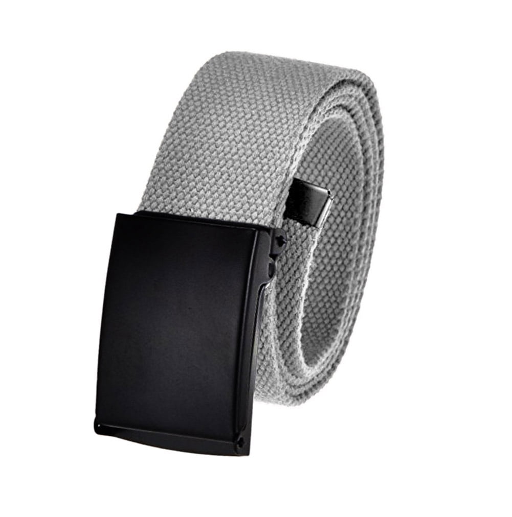 Unisex Quality Cotton Canvas Fabric Plain Webbing Belt Silver Buckle Up To 52" 
