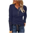 thumbnail image 1 of Camisa túnica de manga larga con cuello en V y botones delanteros para mujer, blusa lisa de poliéster, informal de otoño, tallas US S-XXL, aviso de medición manual, 1 of 7
