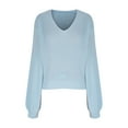 thumbnail image 5 of Sakmal Blue Woemns Sweaters Teacher Pullover Crochet Tops Casual V Neck Long Sleeve Solid Sweaters for Women, 5 of 6
