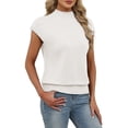 thumbnail image 4 of WIHOLL Womens Short Sleeve Sweater Mock Neck Summer Top Dressy Casual Basic Knit Pullover Shirt White Tops, 4 of 8