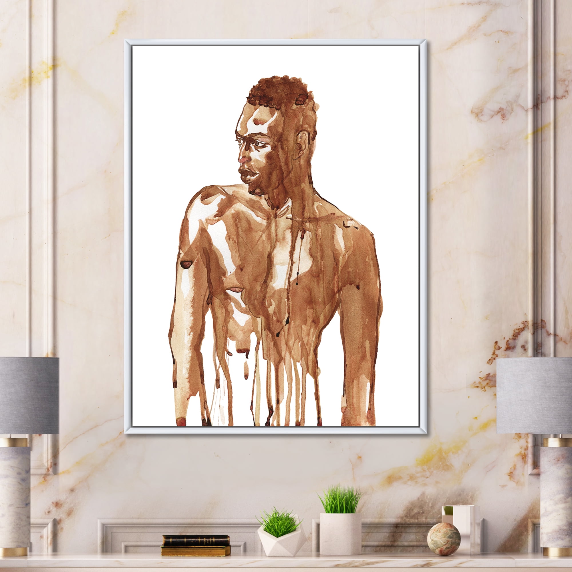 Designart 'Portrait of Handsome African Man On White II' Modern Framed Canvas Wall Art Print
