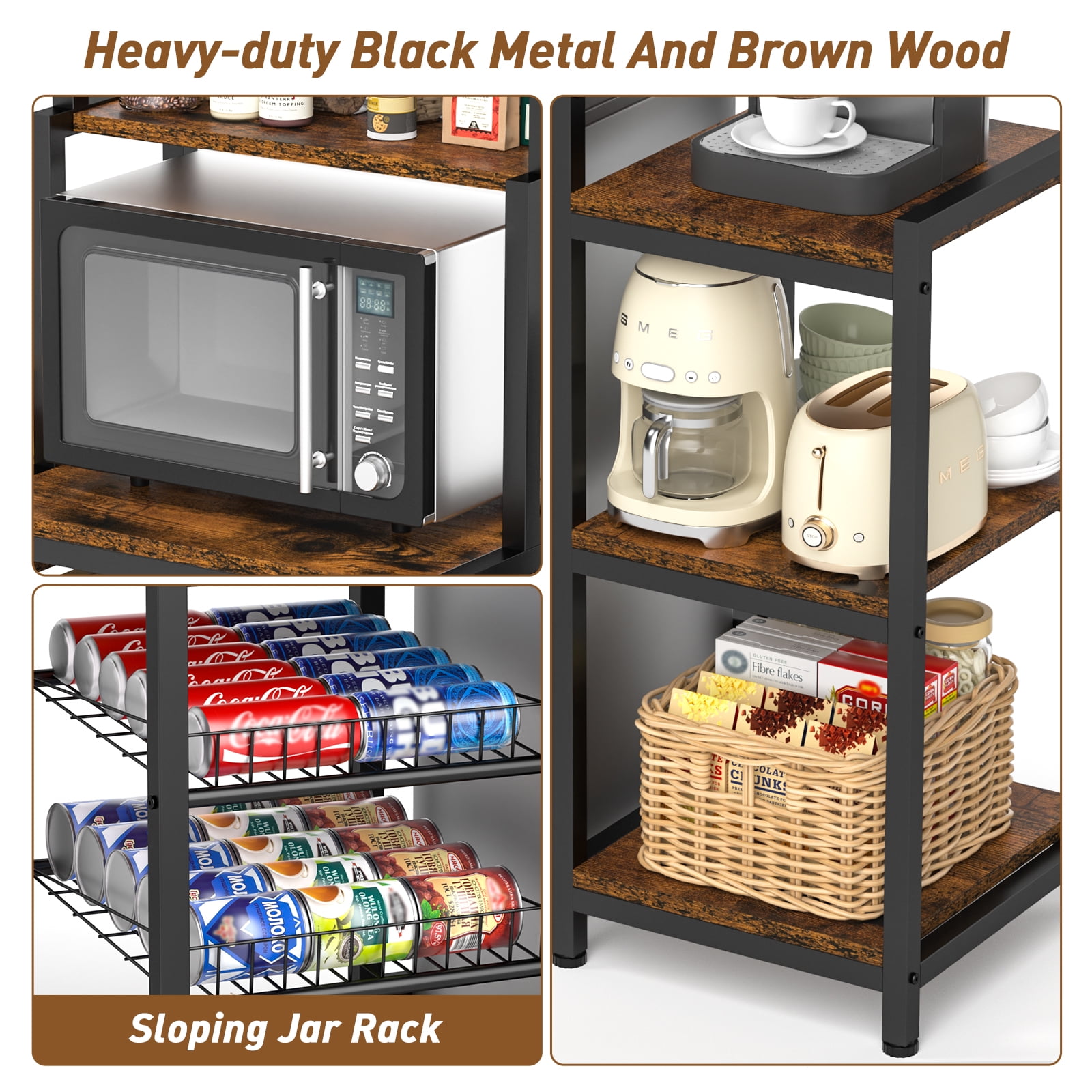 Large Storage Shelf with Mini Fridge & Microwave Stand, Cabinet Storage Space for Dorm Kitchen