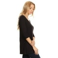 thumbnail image 3 of Women's Solid Basic Casual Side Button Trim Round Neck Blouse Shirt Tunic Top, 3 of 5
