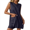 thumbnail image 2 of Conjunto de Dos Piezas de Suéter y Pantalones Cortos A Juego para Mujer, Ropa de Verano para Viajes y Vacaciones, Sin Mangas, de Punto. Azul Marino M, 2 of 9
