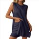 thumbnail image 2 of Conjunto de Dos Piezas de Suéter y Pantalones Cortos A Juego para Mujer, Ropa de Verano para Viajes y Vacaciones, Sin Mangas, de Punto. Azul Marino M, 2 of 9