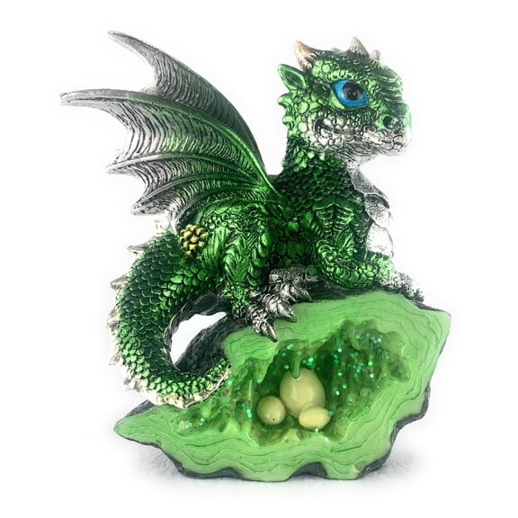 Ain’t It Nice Dragon Statue Medieval Baby Dragon with Crystal Egg Nest Decorative Figurine Geode Sparkling Crystal Cave Dragon Figurine Collectible Fantasy, Dark Green 4(L) 2(W) 5(H) inches