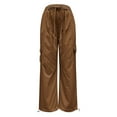 thumbnail image 7 of Ndbuld Women Cargo Pants Ladies Trendy and Casual Multi Pocket Loose Wide Leg Work Pants Long Pants Savings Up to 30% off,M,Brown, 7 of 7