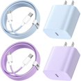 thumbnail image 1 of wonima02 20W Fast Charger USB C Charger for iPhone 16/15 Pro Max,2Pack Type C Fast Wall Charger for iPhone 16 Pro Max/16Plus,Pad Pro with 6FT USB C to C Cable Nylon Braided Cable(Blue/Purple), 1 of 1