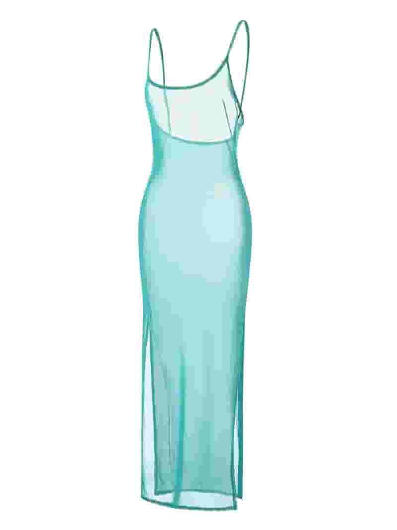 Sexy Vacation Solid Color See-Through Slit V Neck Sling Dresses Sexy Vacation Solid Color See-Through Slit V Neck Sling Dresses