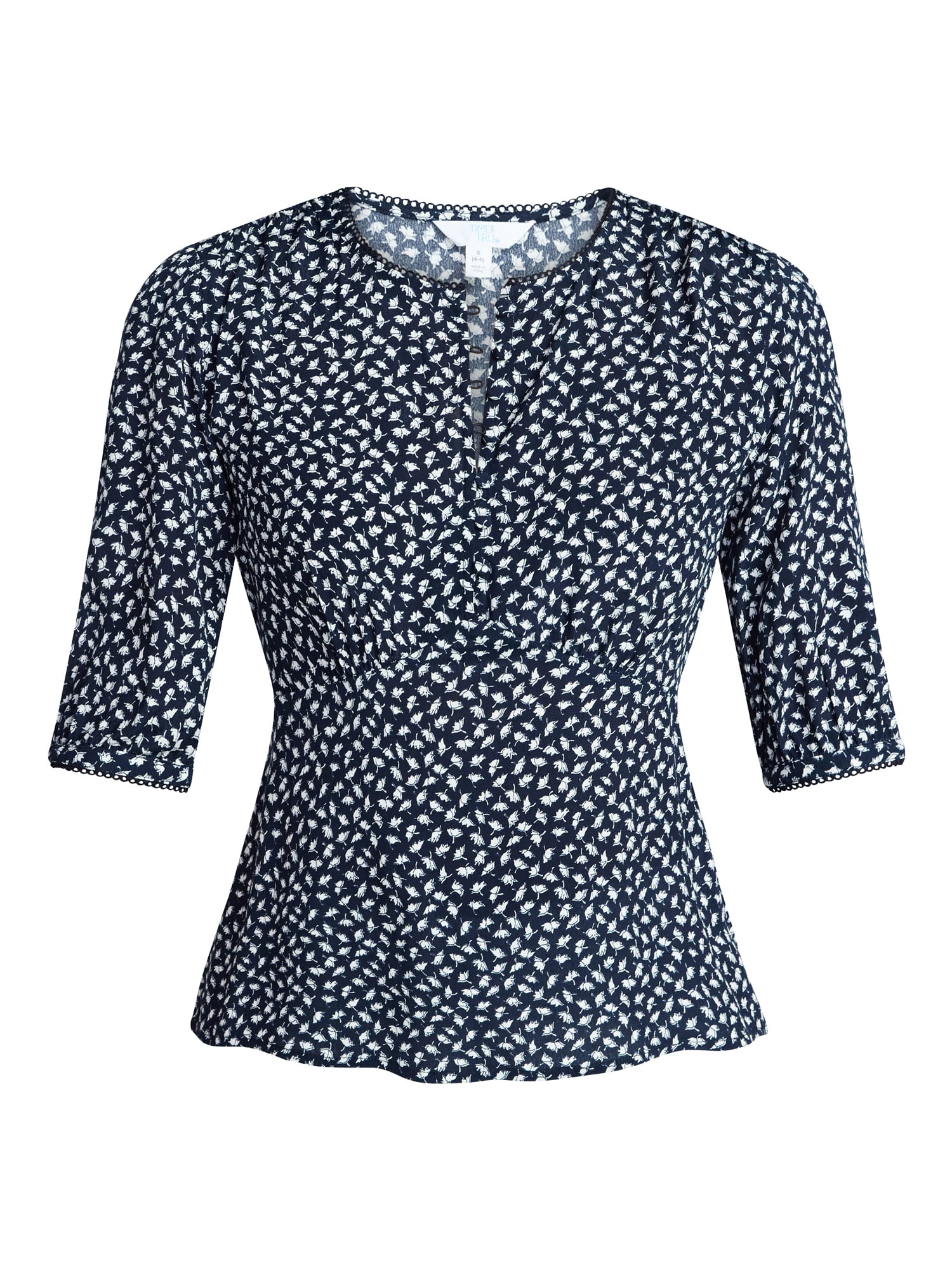 Time and Tru Women’s Empire Waist Top with Puff Sleeves, Sizes XS-XXXL