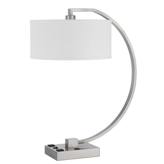 Cal Lighting Belfort 1-Light Metal Desk Lamp with Power Outlets in Silver/White