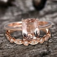 thumbnail image 2 of 10mm Cushion Cut 4.5 Carat Solitaire Morganite Wedding Set Diamond Moissanite Bridal Ring 10k Rose Gold Marquise Eternity Matching Band, 2 of 6