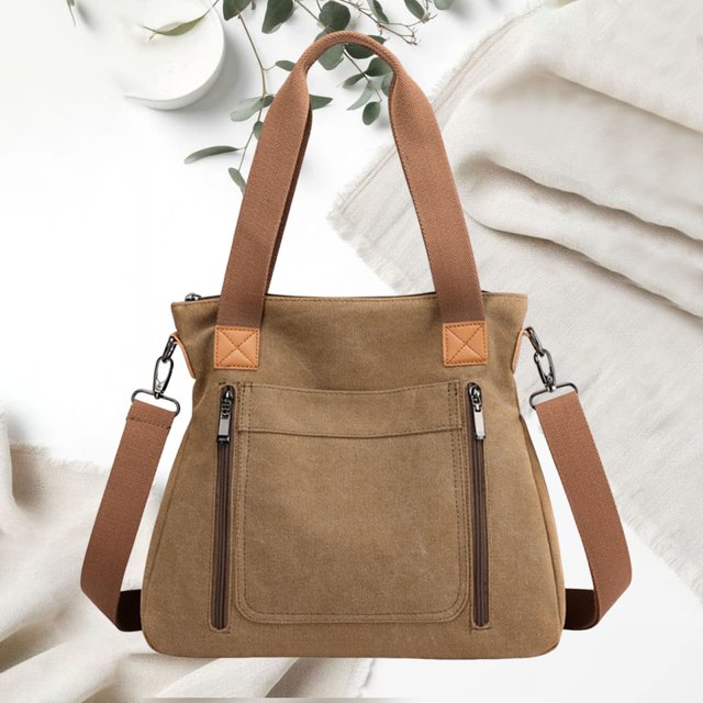MORESEC Canvas Tote Bag, Large Canvas Tote with Handles and Shoulder Strap, Roomy Main Compartment with Inner Pockets, Durable Material for Work, Travel, and Shopping, Water-Resistant Fabric