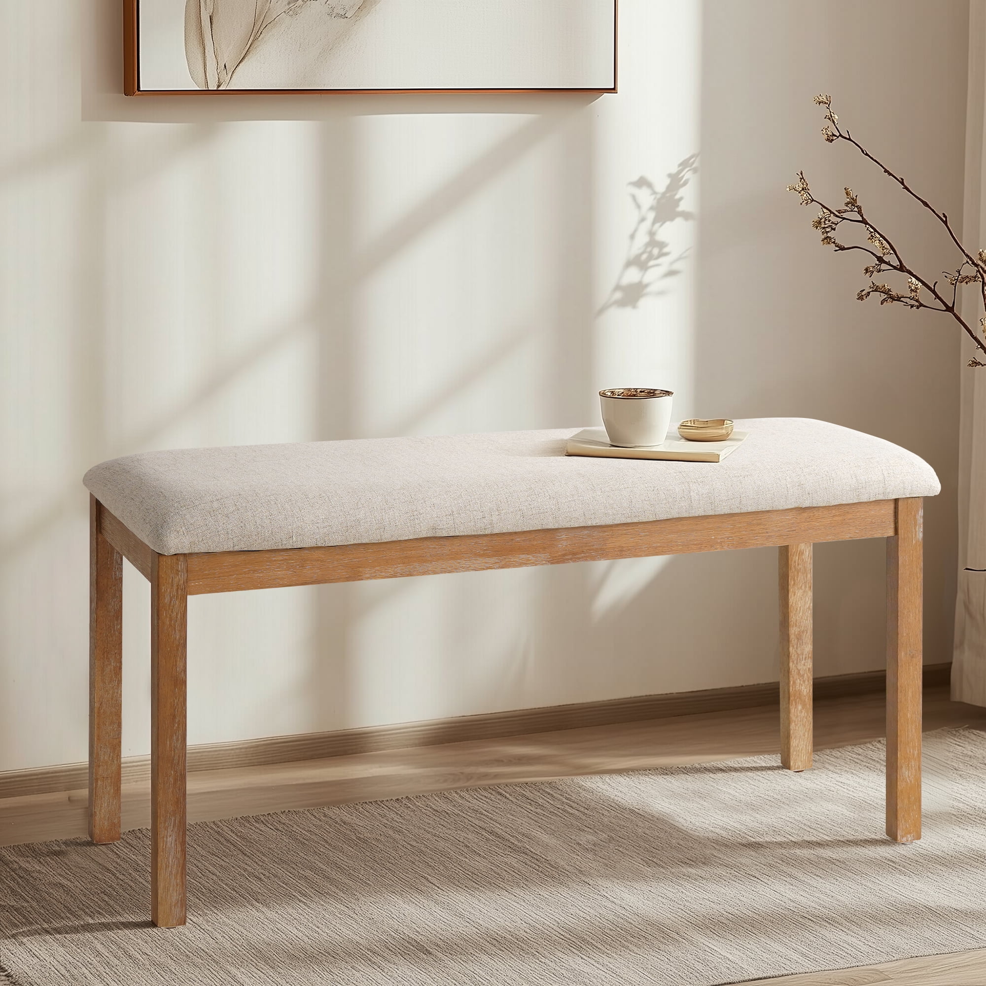 KithKasa 40in Dining Bench for Indoor Use, End of Bed Bench,Entryway Bench with Soft Padded and Solid Wood Legs for Bedroom, Kitchen, Dining  Room