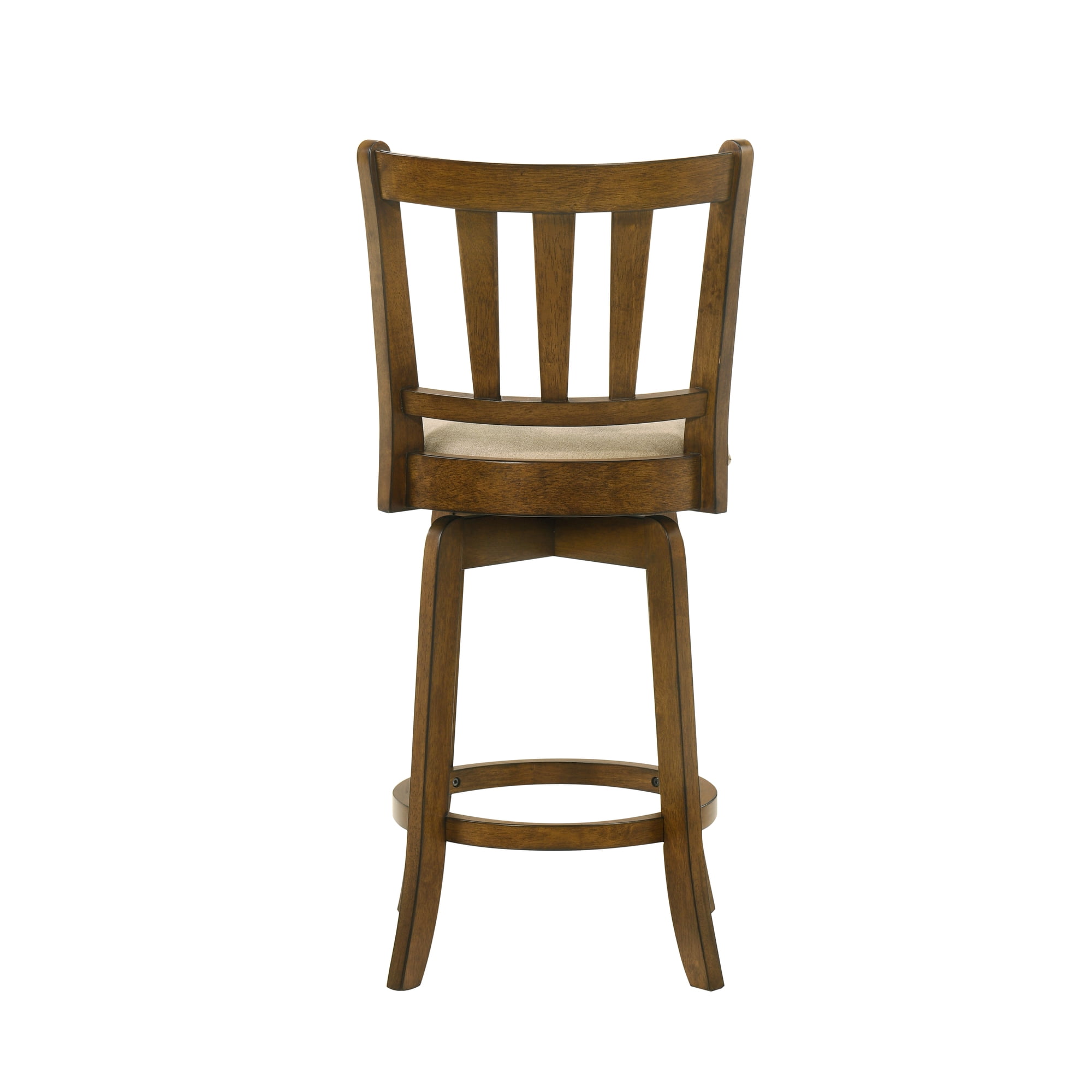 Wren Modern Farmhouse Swivel Wood Counter Height Kitchen Bar Stool in Sepia Brown Finish with Light Scone Fabric Upholstered Seat - Set of 4