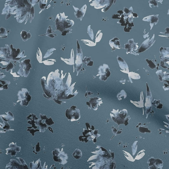 oneOone Velvet Dark Teal Blue Fabric Floral Watercolor Fabric For Sewing Printed Craft Fabric By The Yard 58 Inch Wide