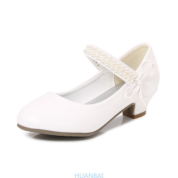 HUANBAI Girls Dress Shoes Girls High Heel Sparkly Flower Girl Shoes Closed Toe Ankle Strap Girl For Kids Formal Wedding Party Birthday ,(5-5.5 Years White) Size ,11