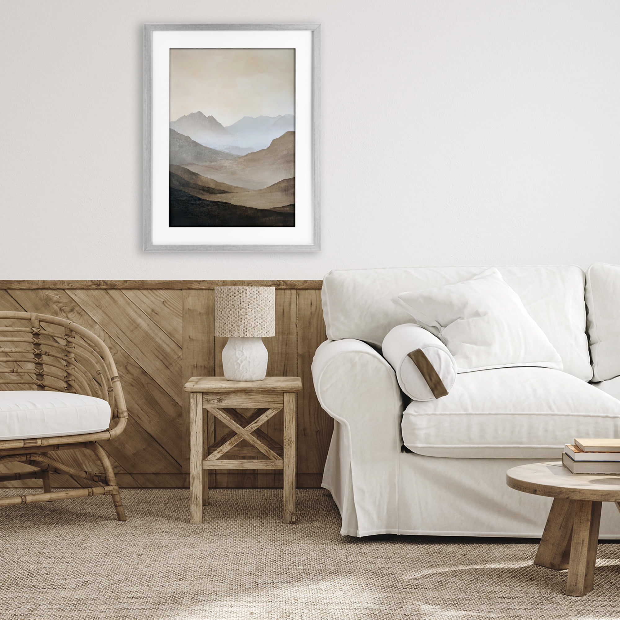 Stupell Industries Foggy Mountains Over Valley Gray Framed Print Under Glass, design by Petal Prints Design