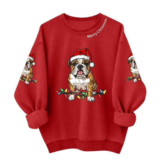 Tfken Christmas Sweatshirt For Toddler Boys Cushy Crew Neck Dog Print Tops Winter Red Pullover Shirts Size 5-6 Years