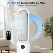 Advwin 35 Bladeless Tower Fan with Remote, 26ft/s Standing Floor Fan, 90° Oscillation, 24 Speeds, 12H Timer, Quiet Cooling Air Circulator for Bedroom, White+Silver