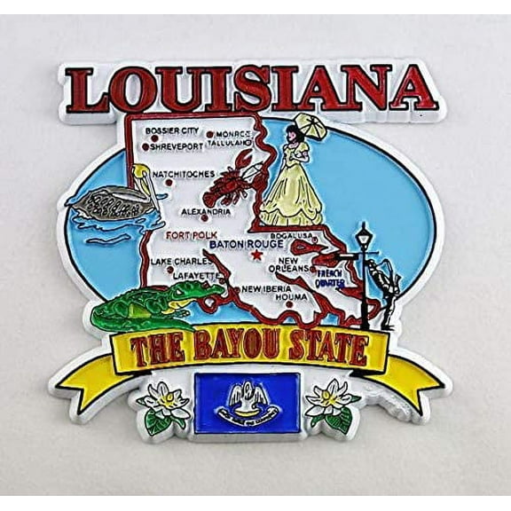 Louisiana State Elements Map Fridge Collectible Souvenir Magnet