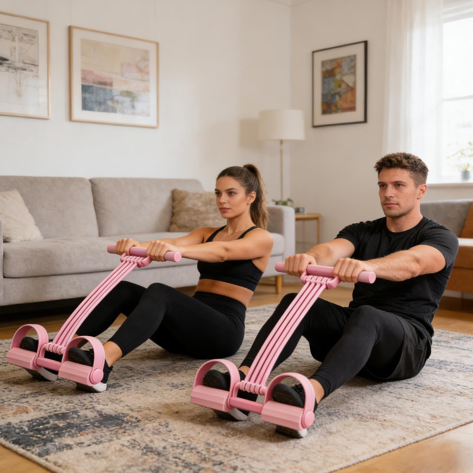 Pedal Resistance Band - Elastic Abdominal Trainer | Sit-Up Training Equipment, Bodybuilding Expander with Handles, Exercise Rope Pedal for Men Women Boys Girls Youth Teens Abdomen Waist Arm Leg
