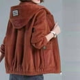 thumbnail image 4 of jtjvou Women's Casual Corduroy Hooded Drawstring Long Sleeve Zip Up Jacket Loose Shacket Coat Winter Warm Outerwear With Pocket Brown L, 4 of 8