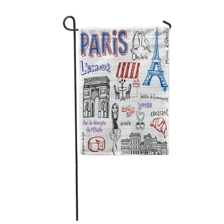 Paris Bistro Chairs KDAGR Arc Paris Doodles Triomphe Bench Bird Bistro Bread Chair Cheese Garden Flag Decorative Flag House Banner 28x40 inch ()