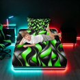 thumbnail image 5 of Manfei Black Bright Green Twin Sheets, Gradient Wave Striped Bedding, Black Reversible 3 Pieces1 Flat Sheet + 1 Fitted Sheet + 1 Pillowcase, 5 of 6