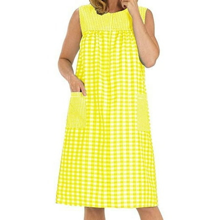 Pink Dress Coat - Women's Sleeveless Zipper Gingham Shift House Dress Duster By EZI