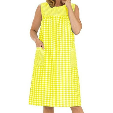 Women's Sleeveless Zipper Gingham Shift House Dress Duster By (Best Brands For Ladies Dresses)