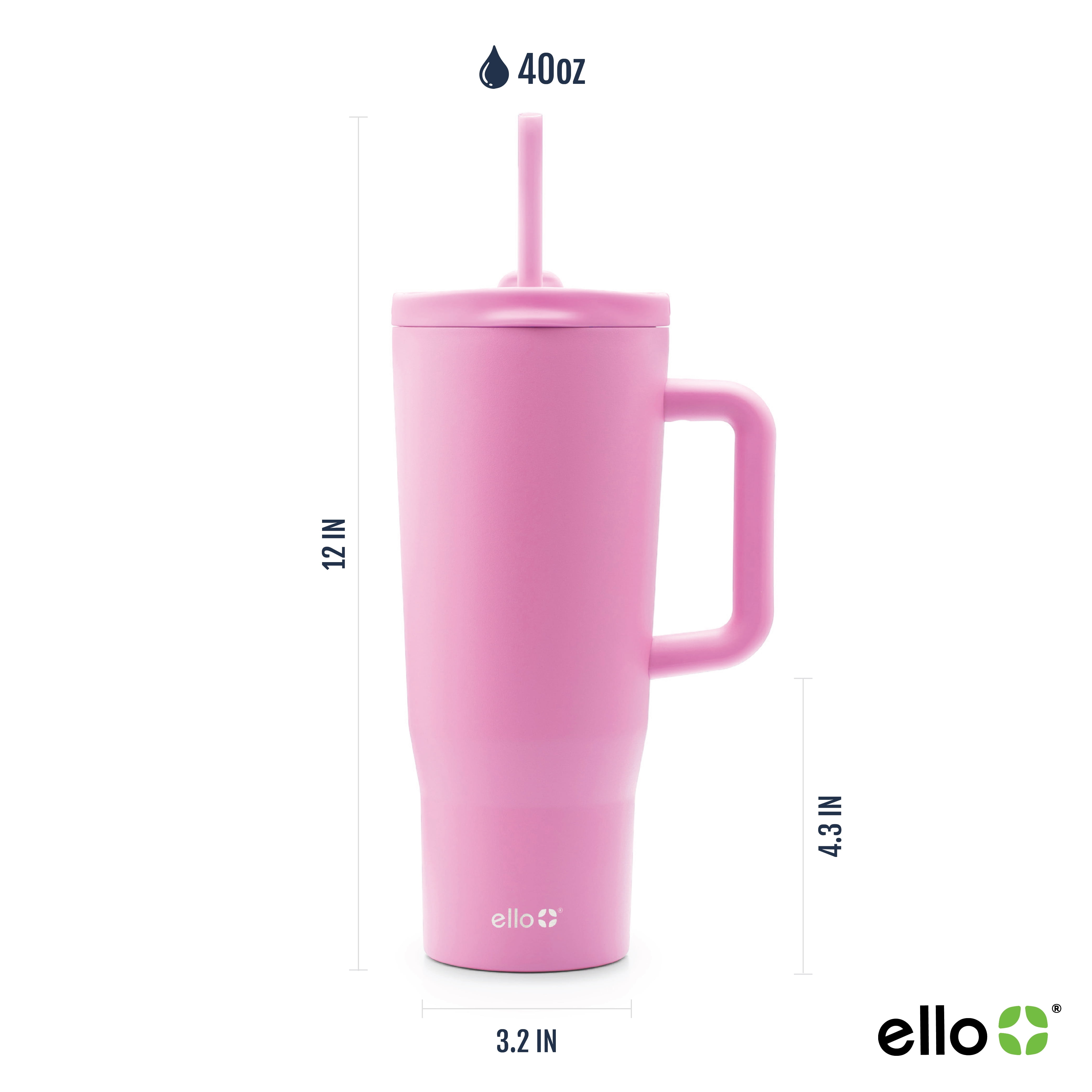 Ello Ultra Clean 40 oz Stainless Steel Tumbler with Handle, Pink