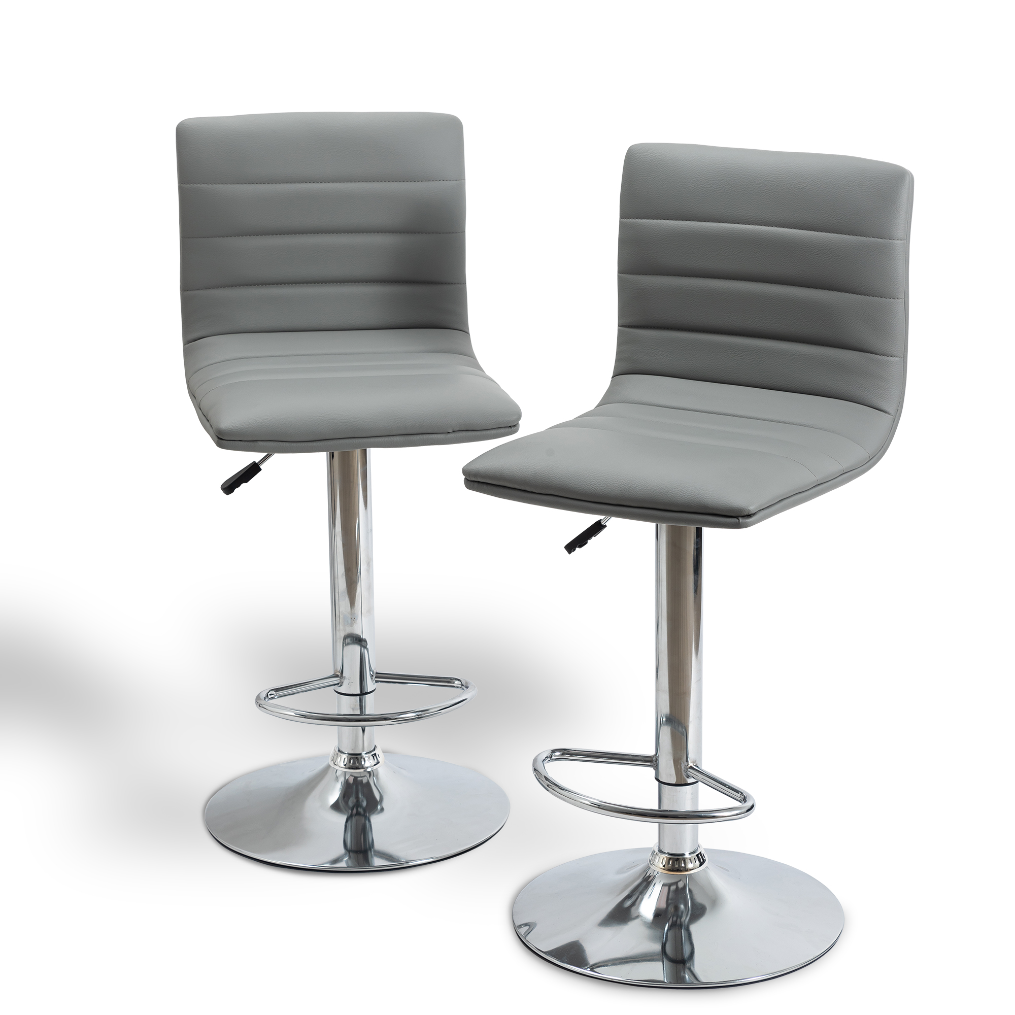 Set of 2 Bar Chairs Height Adjustable Counter Bar Stools with Cushion Grey