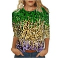 thumbnail image 1 of Liquidation! Uooqdmx Hauts Grande Taille pour Femmes Manches 3/4 Hauts pour Femmes Imprimé Pailleté Carnaval Col Rond Hauts d'Automne pour Femmes Jaune 2TG, 1 of 5
