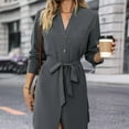 thumbnail image 6 of Gamivast Shirt Dresses for Women Long Sleeve Collar Button Down Work Dresses Tie Waist Tunic Dress Knee Length Business Casual Office Daily Wear Fall, 6 of 8