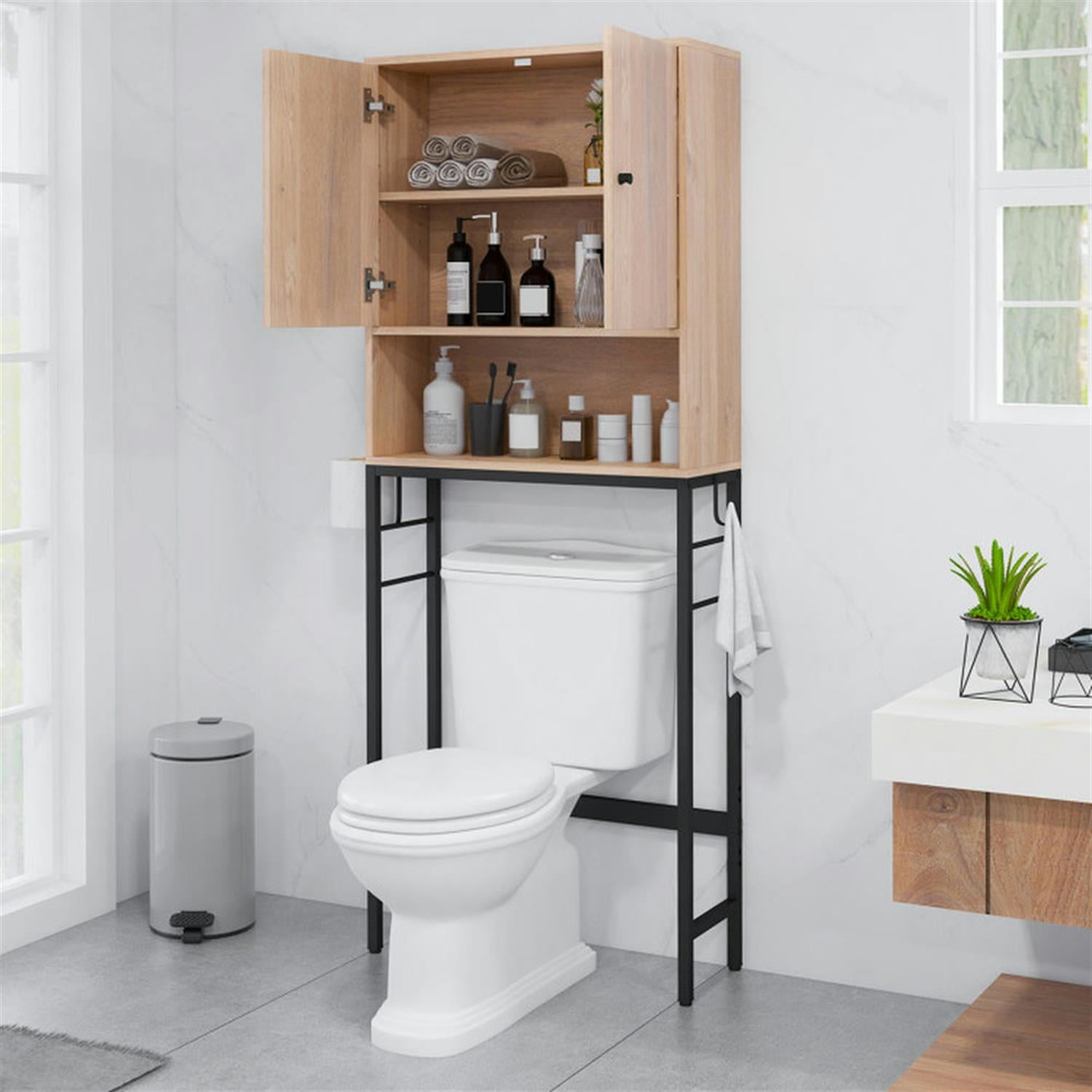 Demi Bonn Over The Toilet Storage Cabinet, Storage Shelf, with 2 Doors and Adjustable Shelf, for Bathroom,Beige