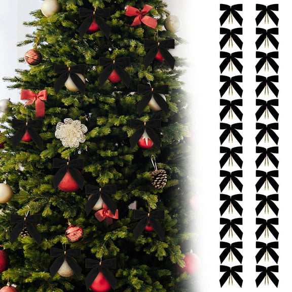 Velvet Bows For Christmas Tree,24PCS Black Small Velvet Christmas Bows for Christmas Tree, Twist Tie Bows for Xmas Tree, Wreath, Gift Wrapping, Candy Bags, Home Decor Party Decor