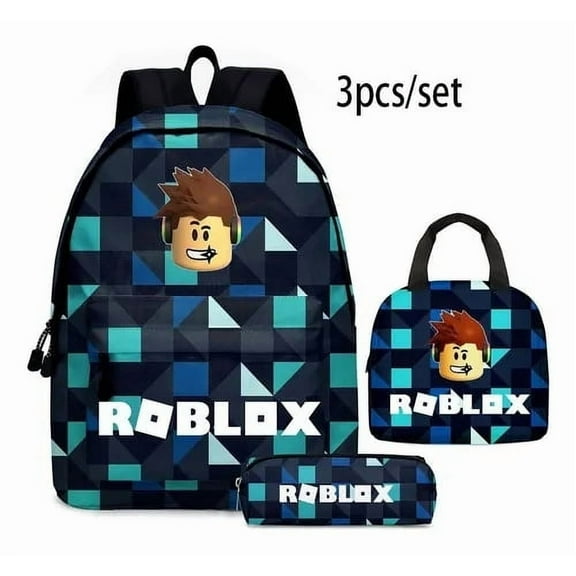 Omkarsy Unisex Adjustable Strap Polyester Roblox School Backpack Set, Black, 3 Count