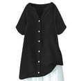 thumbnail image 3 of Pxiakgy Button Down Shirts for Women Women's Cotton Linen Shirts Solid 3/4 Sleeve Tops Oversized Tshirts Casual V Neck Blouses Basic Solid Tunic Tops 2025 Black L, 3 of 3