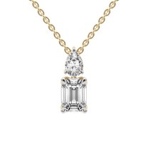 Lab Diamond Dangling Pendant Necklace For Women | 2 Carat IGI Certified Emerald Shape | Paloma Two Stone Dangling Lab Diamond Pendant In 18K Yellow Gold | FG-VS1-VS2 Quality | Friendly Diamonds