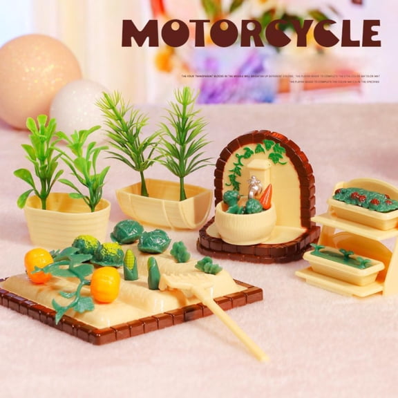 Miniature Kitchen Playset for Kids, Cute Dollhouse Furniture Accessories, Role-Playing Toy Gift, 9.75" x 7.80" x 5.85"