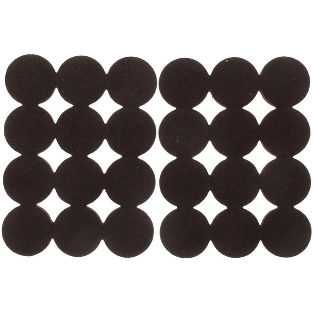 KAKOWELY felt furniture pads, round felt pads designed for hardwood floors, shown in a set of 24 pieces. These self-adhesive, brown felt pads measure 2.50x2.50x0.50cm (0.98x0.98x0.20in) and are suitable for chair legs, tables, and other furniture. They protect floors from scratches, reduce noise, and allow smooth gliding of furniture.