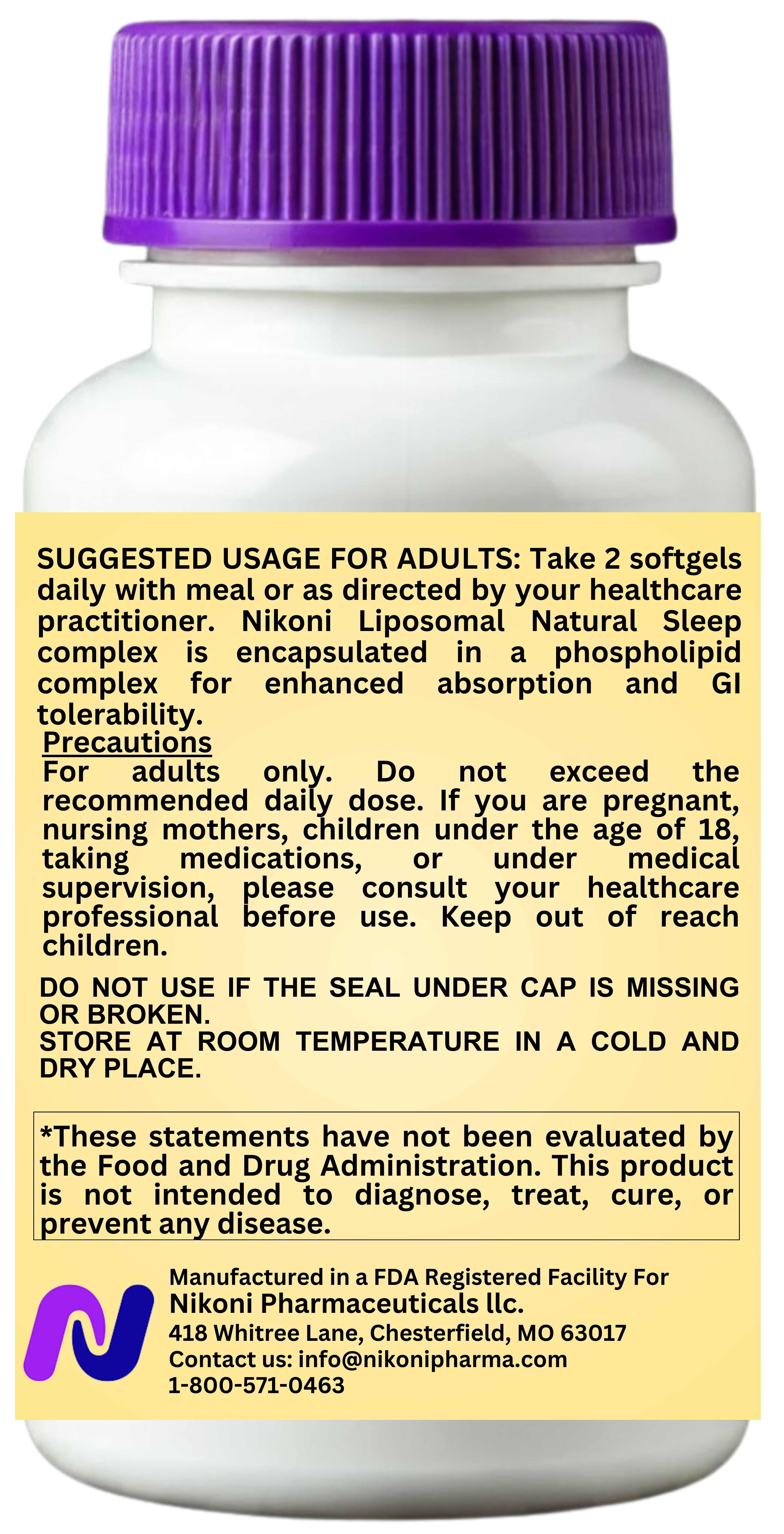 Nikoni Liposomal Sleep & Mood Support Supplement, Natural Blend for Relaxation & Emotional Wellness – 150 Softgels